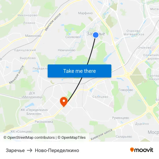 Заречье to Ново-Переделкино map