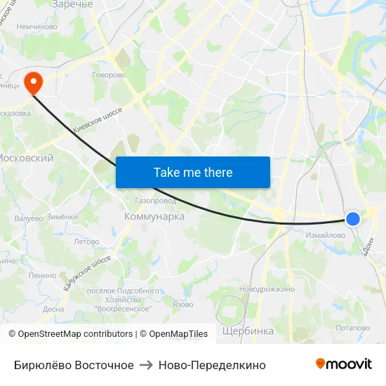 Бирюлёво Восточное to Ново-Переделкино map