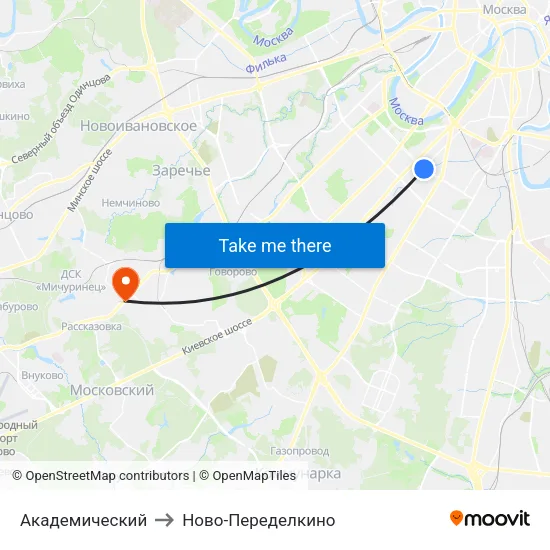 Академический to Ново-Переделкино map