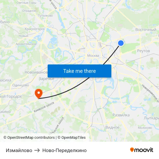 Измайлово to Ново-Переделкино map