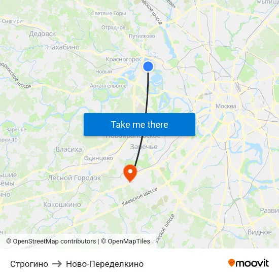 Строгино to Ново-Переделкино map