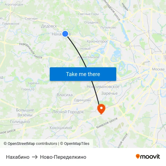 Нахабино to Ново-Переделкино map