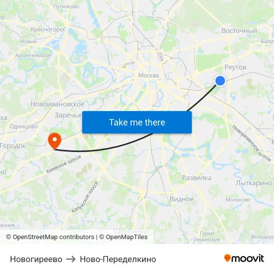 Новогиреево to Ново-Переделкино map