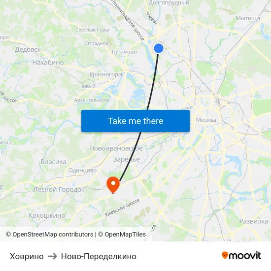 Ховрино to Ново-Переделкино map