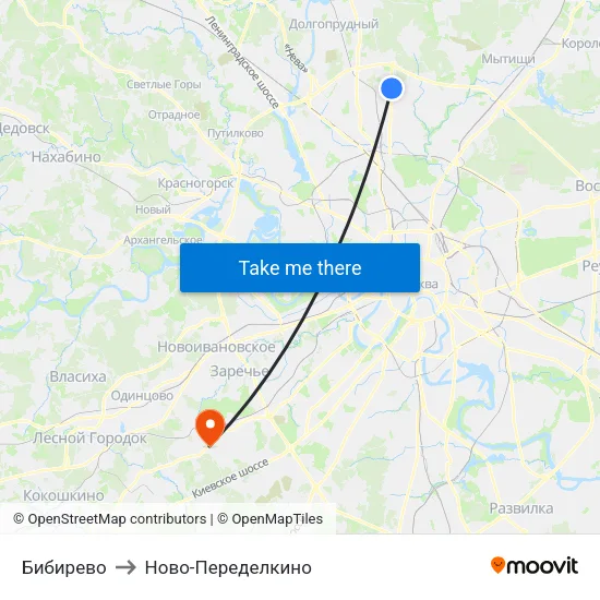 Бибирево to Ново-Переделкино map