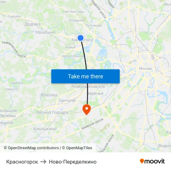 Красногорск to Ново-Переделкино map