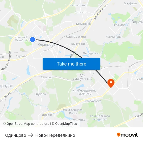 Одинцово to Ново-Переделкино map