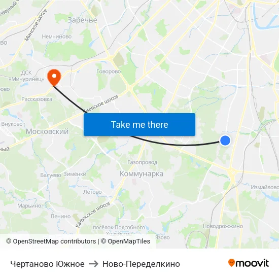 Чертаново Южное to Ново-Переделкино map