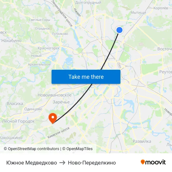 Южное Медведково to Ново-Переделкино map