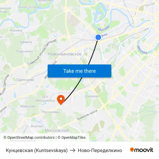 Кунцевская (Kuntsevskaya) to Ново-Переделкино map