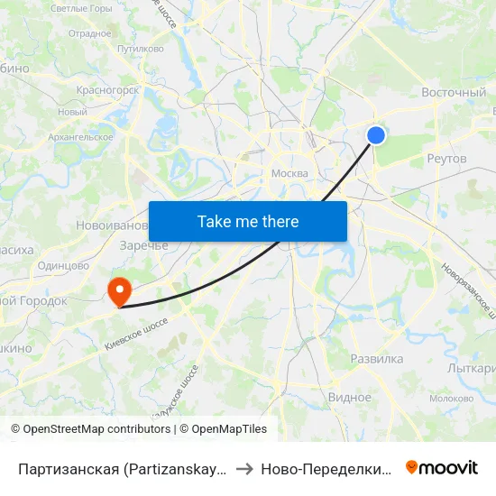 Партизанская (Partizanskaya) to Ново-Переделкино map