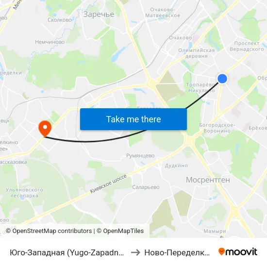 Юго-Западная (Yugo-Zapadnaya) to Ново-Переделкино map