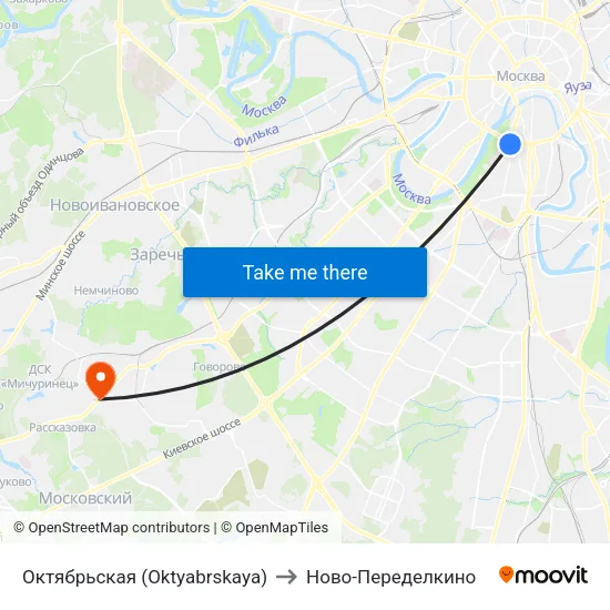 Октябрьская (Oktyabrskaya) to Ново-Переделкино map