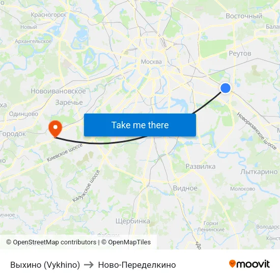 Выхино (Vykhino) to Ново-Переделкино map