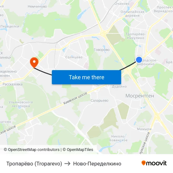 Тропарёво (Troparevo) to Ново-Переделкино map