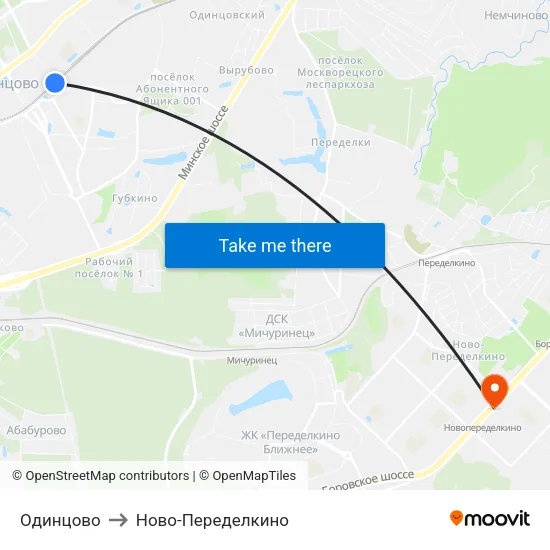 Одинцово to Ново-Переделкино map