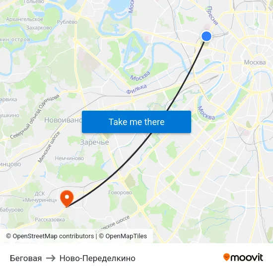 Беговая to Ново-Переделкино map