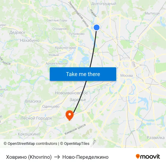 Ховрино (Khovrino) to Ново-Переделкино map