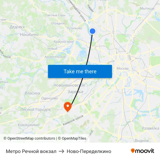 Метро Речной вокзал to Ново-Переделкино map