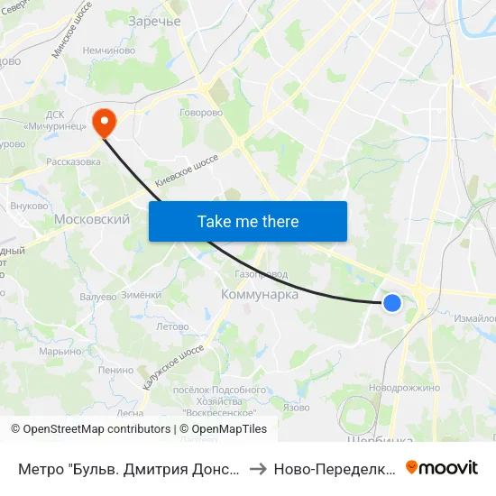 Метро "Бульв. Дмитрия Донского" to Ново-Переделкино map