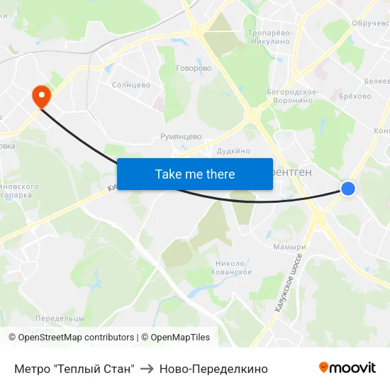 Метро "Теплый Стан" to Ново-Переделкино map
