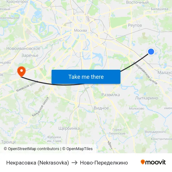Некрасовка (Nekrasovka) to Ново-Переделкино map