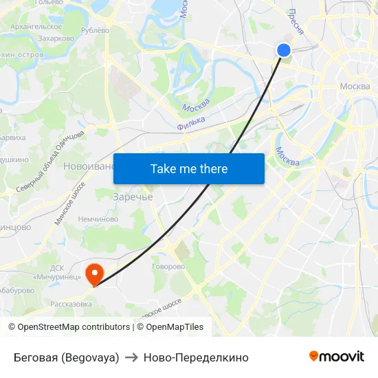 Беговая (Begovaya) to Ново-Переделкино map