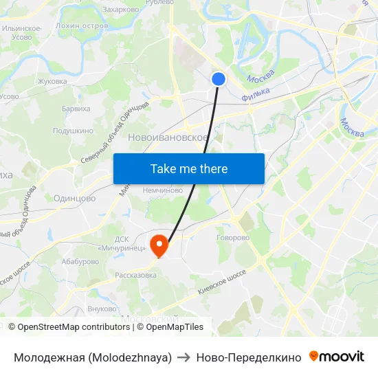 Молодежная (Molodezhnaya) to Ново-Переделкино map