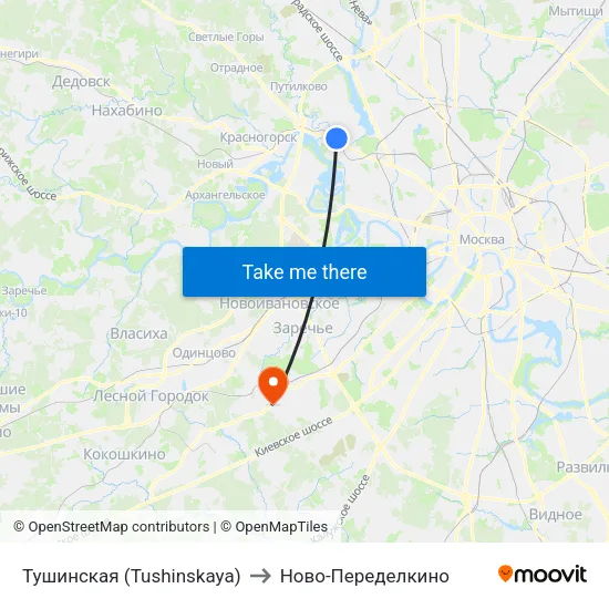 Тушинская (Tushinskaya) to Ново-Переделкино map