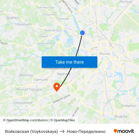Войковская (Voykovskaya) to Ново-Переделкино map
