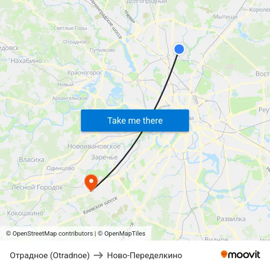 Отрадное (Otradnoe) to Ново-Переделкино map