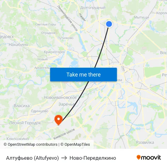 Алтуфьево (Altufyevo) to Ново-Переделкино map