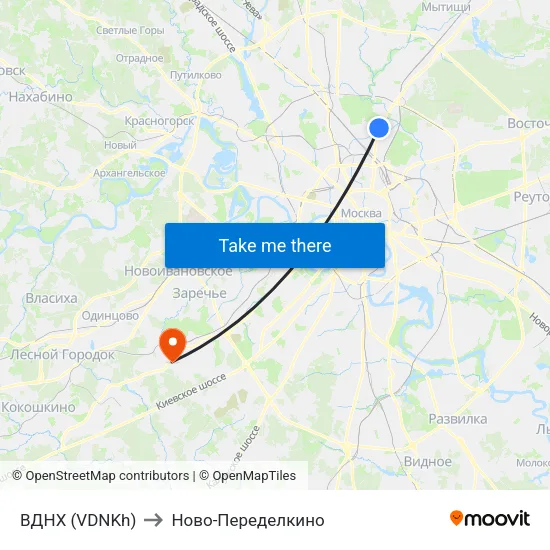 ВДНХ (VDNKh) to Ново-Переделкино map