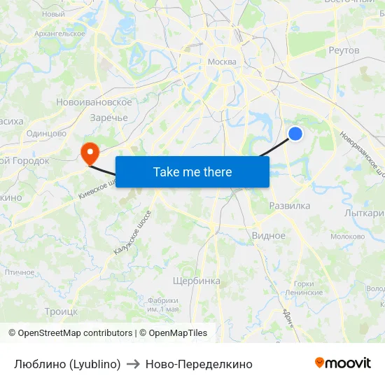 Люблино (Lyublino) to Ново-Переделкино map