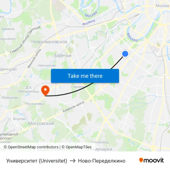 Университет (Universitet) to Ново-Переделкино map