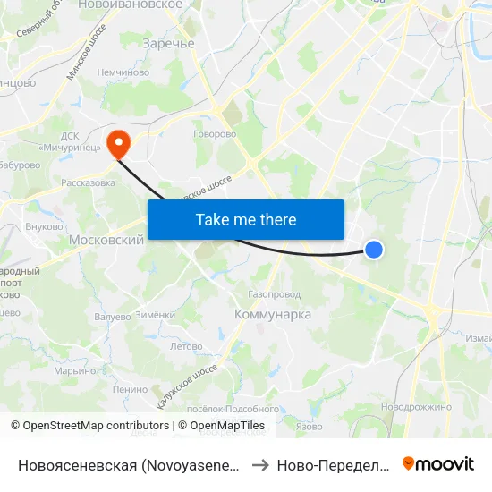 Новоясеневская (Novoyasenevskaya) to Ново-Переделкино map