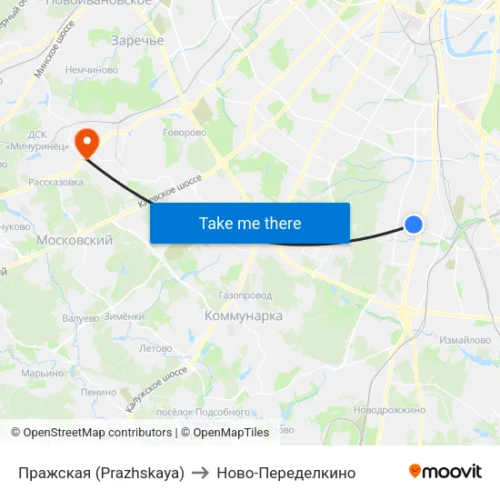 Пражская (Prazhskaya) to Ново-Переделкино map