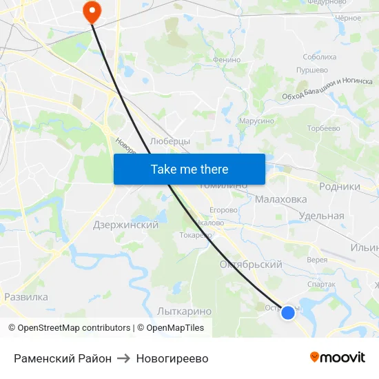 Раменский Район to Новогиреево map