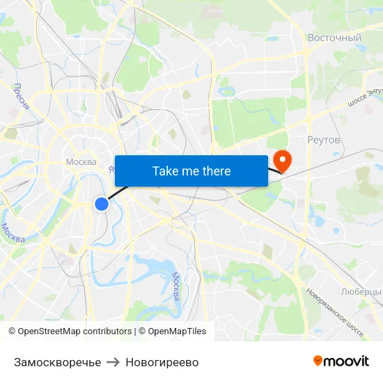 Замоскворечье to Новогиреево map