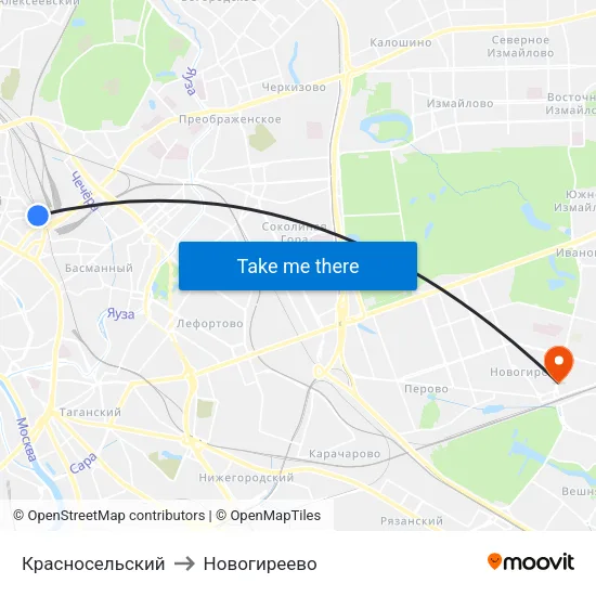 Красносельский to Новогиреево map