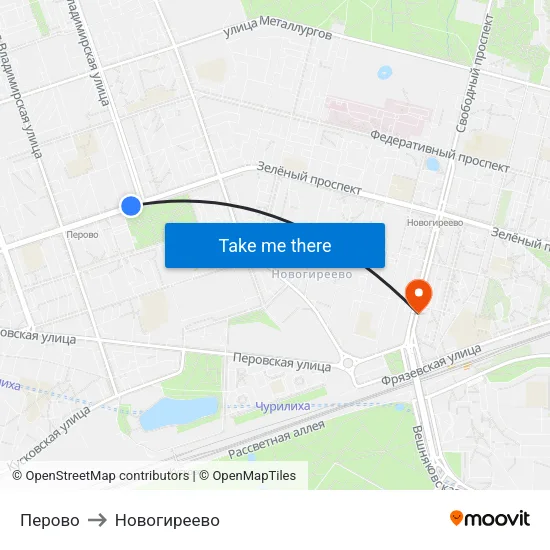 Перово to Новогиреево map