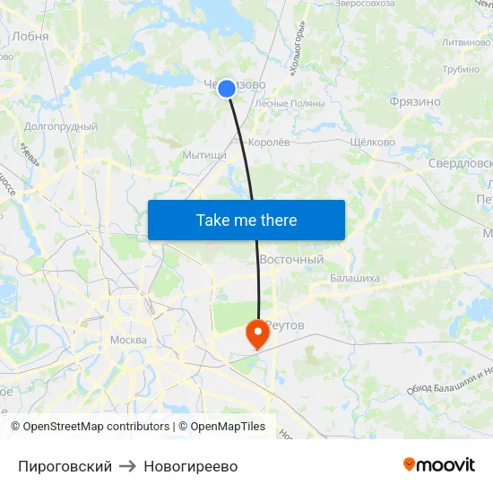 Пироговский to Новогиреево map