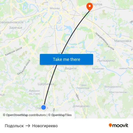 Подольск to Новогиреево map