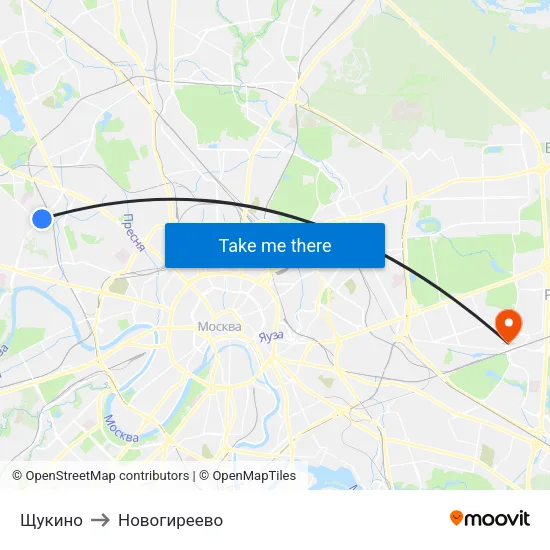 Щукино to Новогиреево map