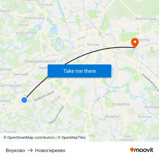 Внуково to Новогиреево map