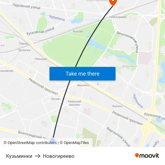 Кузьминки to Новогиреево map