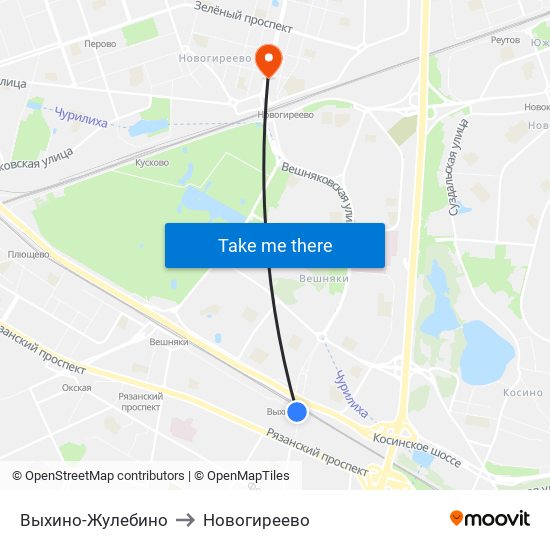 Выхино-Жулебино to Новогиреево map