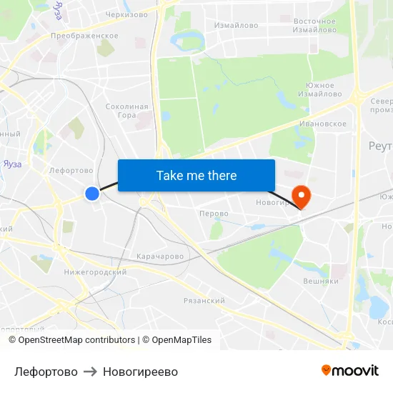 Лефортово to Новогиреево map