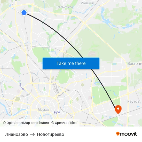 Лианозово to Новогиреево map