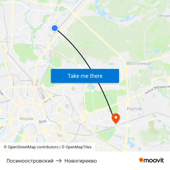Лосиноостровский to Новогиреево map